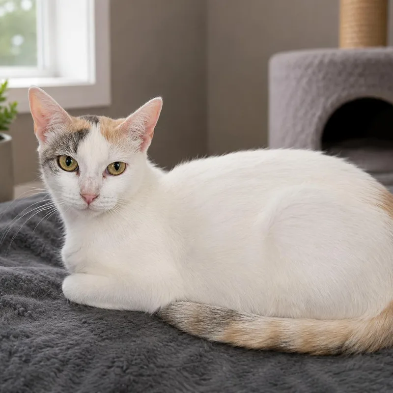 A young small-sized female Calico Domestic Short Hair cat named Pearl for adoption in Tustin, CA