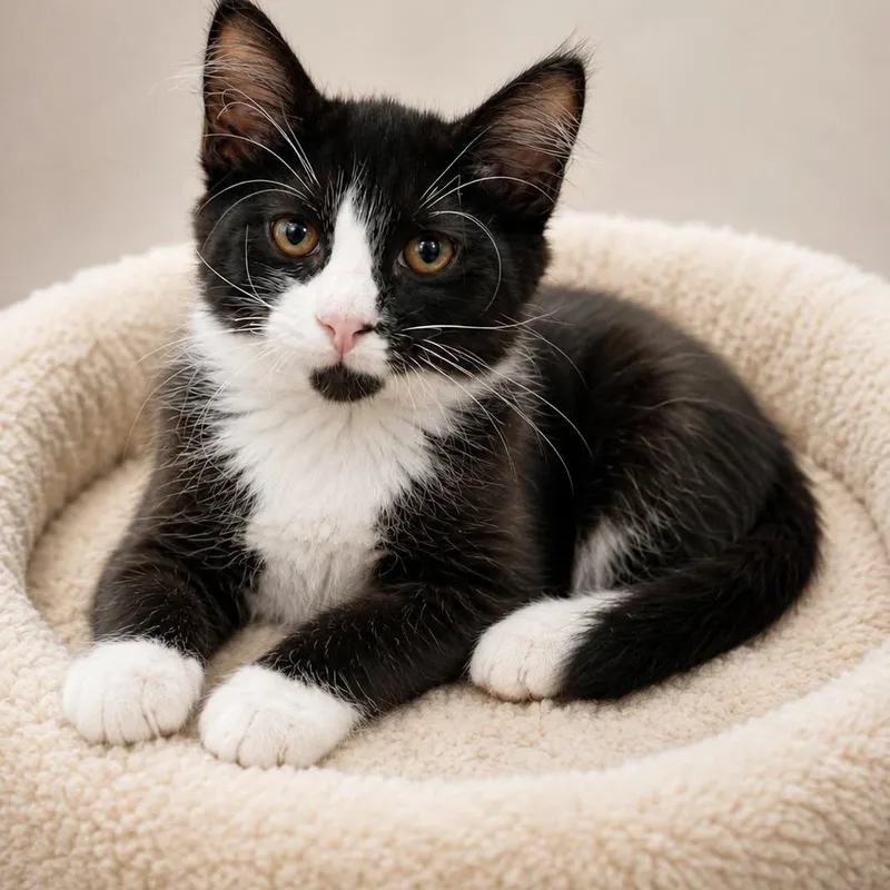 A baby medium-sized female Black & White / Tuxedo Domestic Short Hair cat named Aubrey Plaza for adoption in Cranston, RI