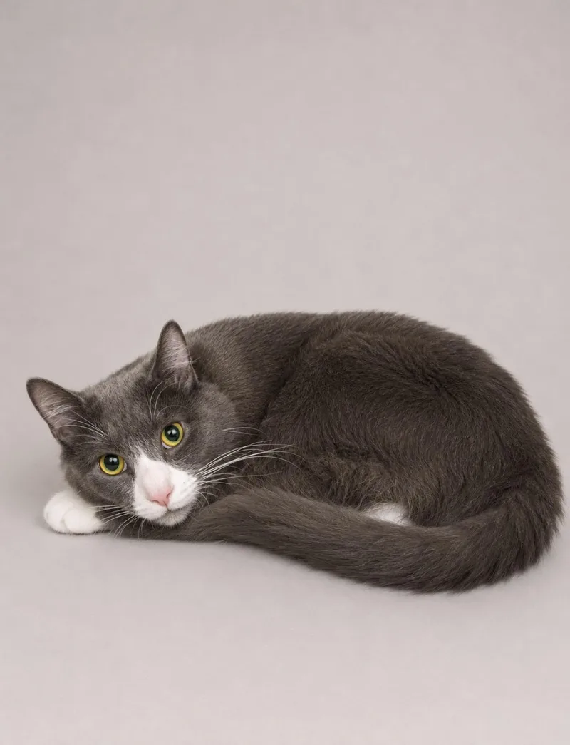 A young medium-sized male Gray & White Domestic Long Hair cat named Miso aka Himbo for adoption in Jersey City, NJ