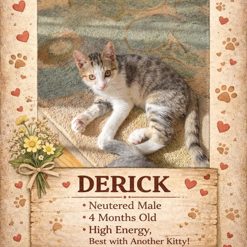 A young small-sized male Buff / Tan / Fawn Domestic Short Hair cat named Derik for adoption in Abbeville, SC