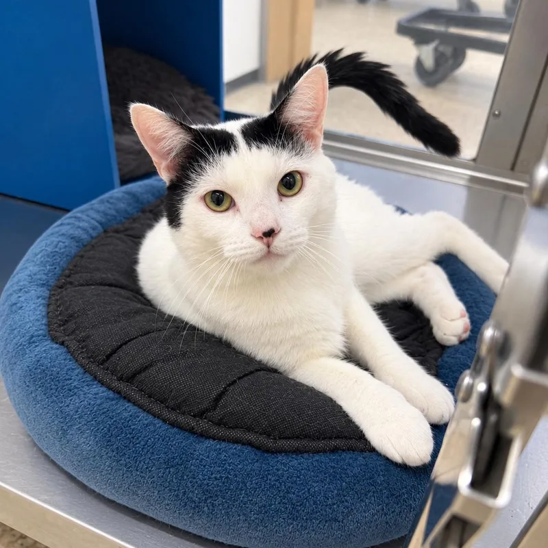 A young large-sized male Black & White / Tuxedo Domestic Short Hair cat named Thomas for adoption in Fresno, CA