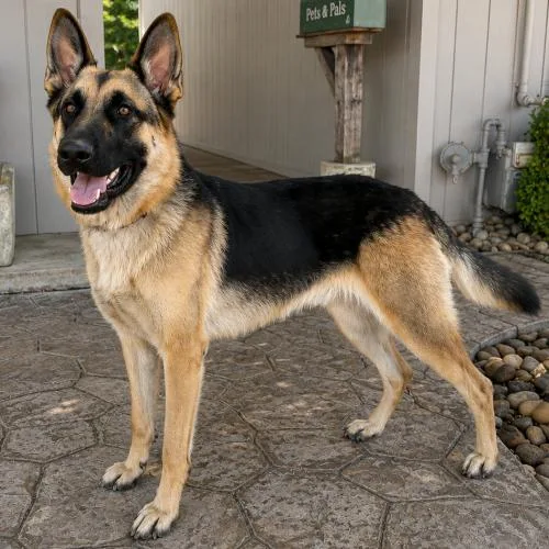 A young medium-sized male Black German Shepherd Dog dog named Lancelot for adoption in Lathrop, CA
