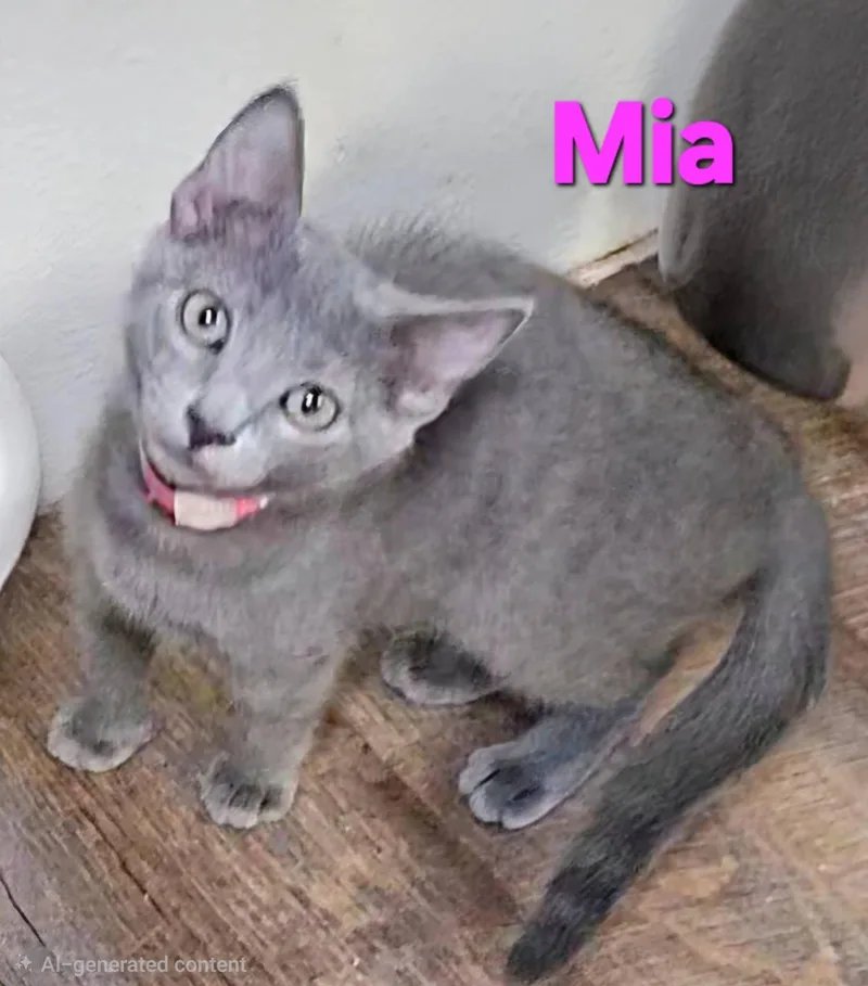A baby medium-sized female Gray / Blue / Silver Russian Blue cat named Mia for adoption in Macon, GA