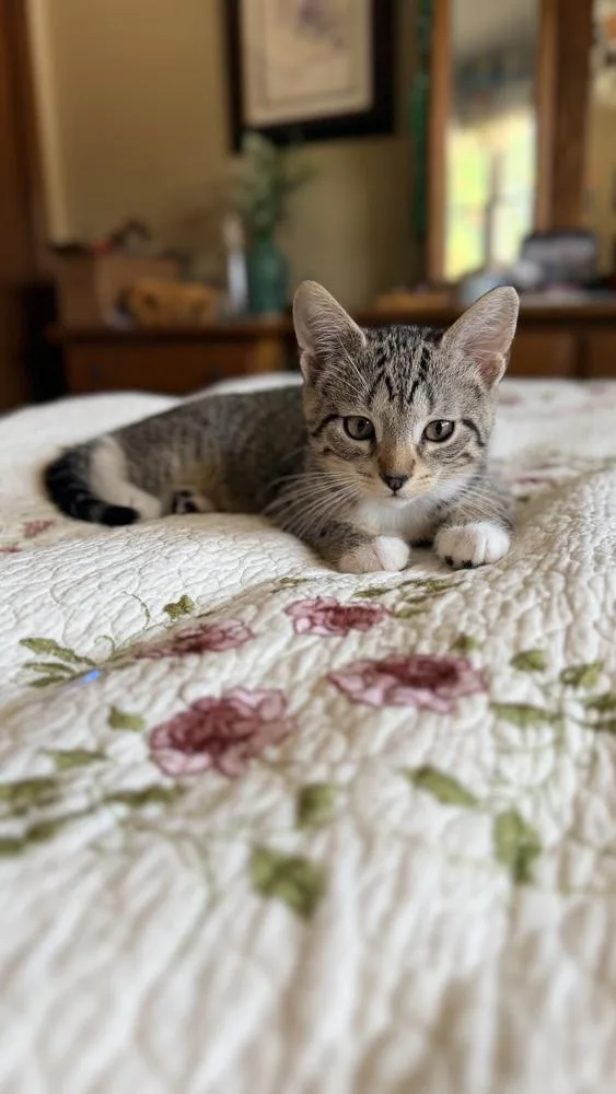 A baby small-sized female Brown / Chocolate Domestic Short Hair cat named Pitter for adoption in Chicago, IL