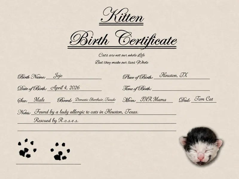 A baby medium-sized male Black & White / Tuxedo Domestic Short Hair cat named JoJo for adoption in Houston, TX