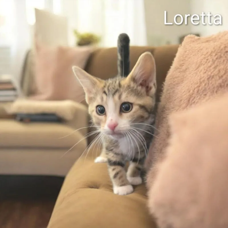 A baby small-sized female Domestic Short Hair cat named Loretta for adoption in Clinton Township, MI