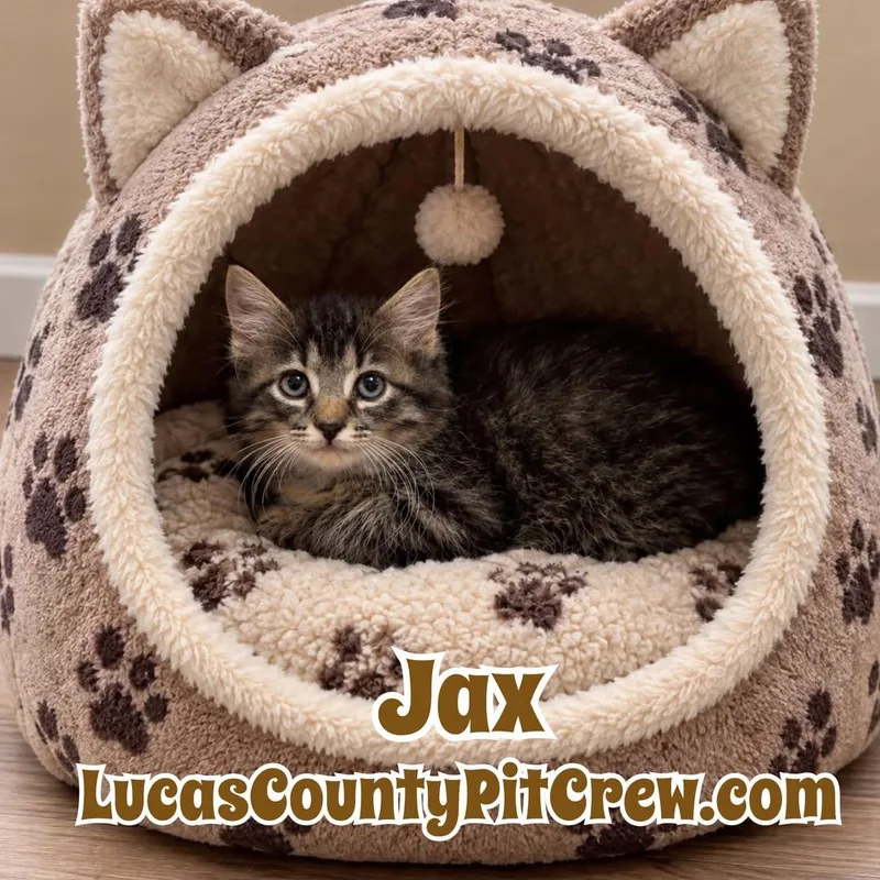 A baby medium-sized male Tabby cat named Jax for adoption in Toledo, OH