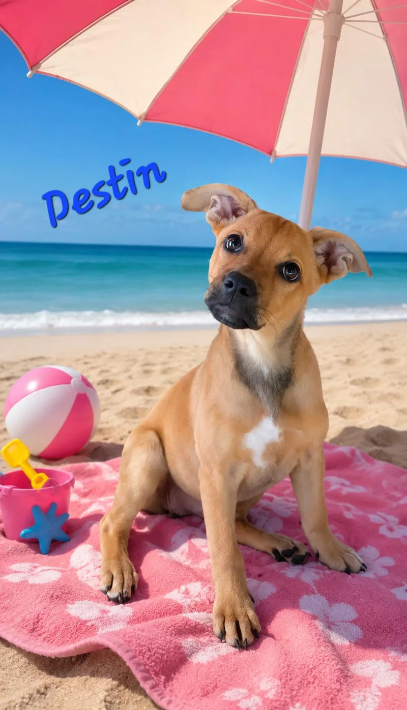 A baby medium-sized female Yellow / Tan / Blond / Fawn Labrador Retriever dog named Destin for adoption in Watertown, CT
