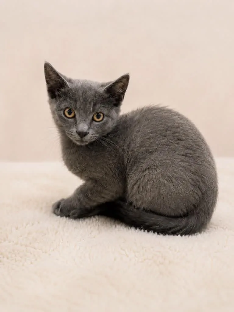 A baby medium-sized male Russian Blue cat named Tobias for adoption in Columbia, SC