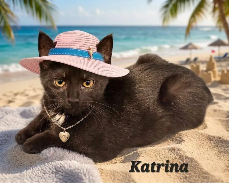 A baby medium-sized female Black Domestic Short Hair cat named Katrina for adoption in Catasauqua, PA