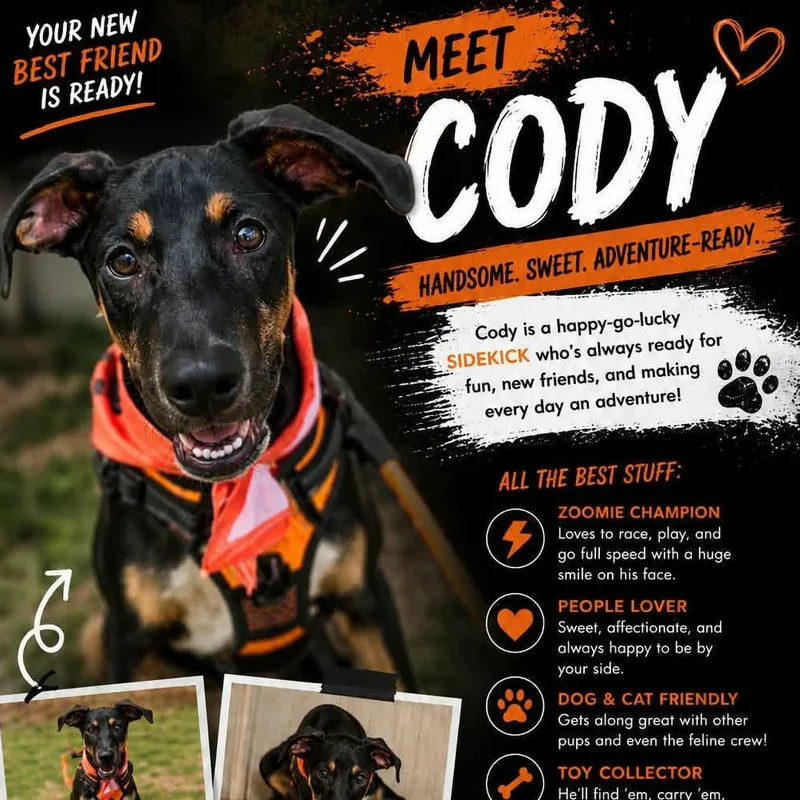 A baby medium-sized male Black Australian Cattle Dog / Blue Heeler dog named Cody LB for adoption in Austin, TX