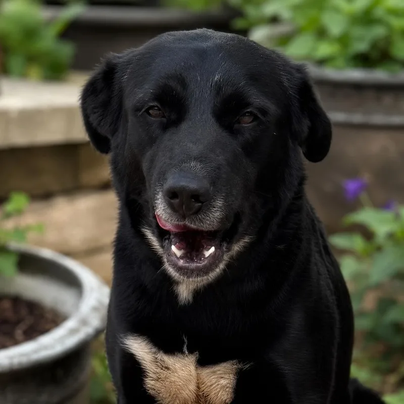 An adult medium-sized female Black Labrador Retriever dog named Betsy for adoption in Brookeville, MD