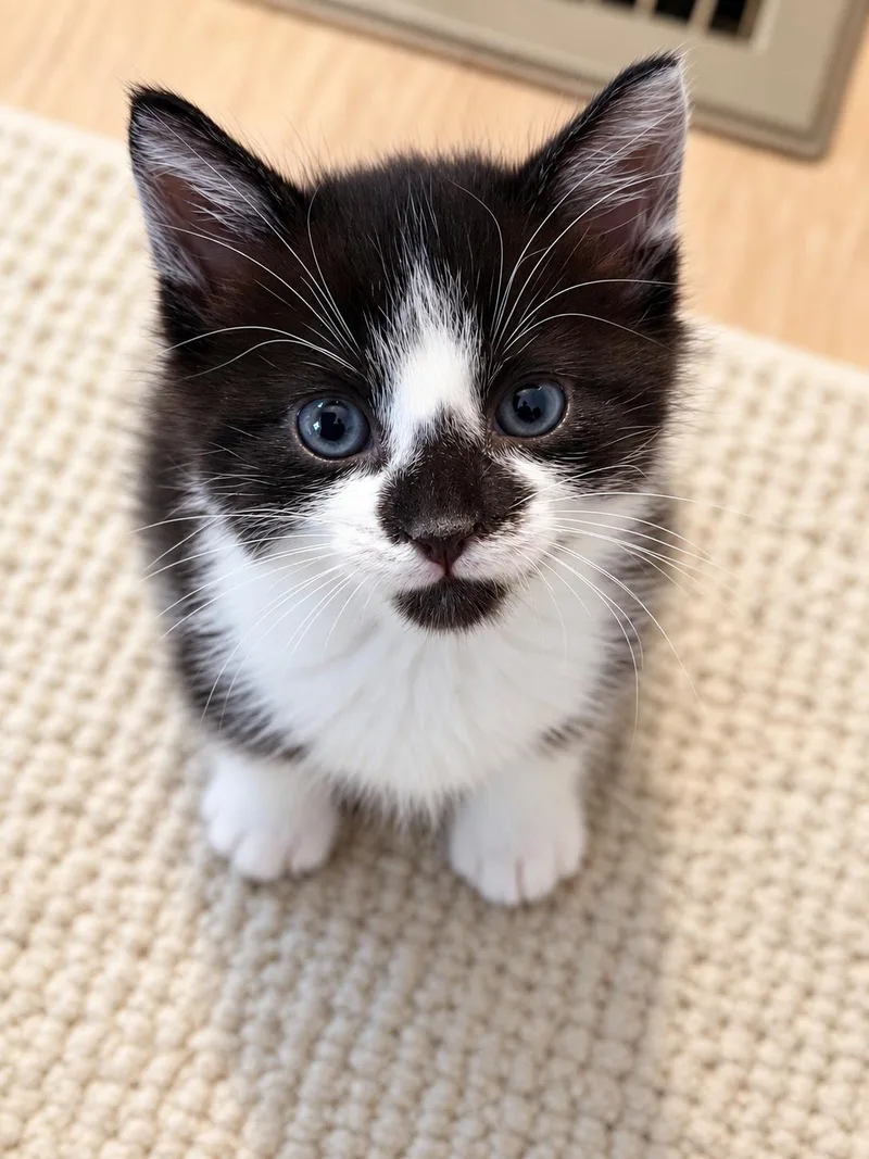 A baby medium-sized male Black & White / Tuxedo Domestic Short Hair cat named Winston for adoption in Victor, NY