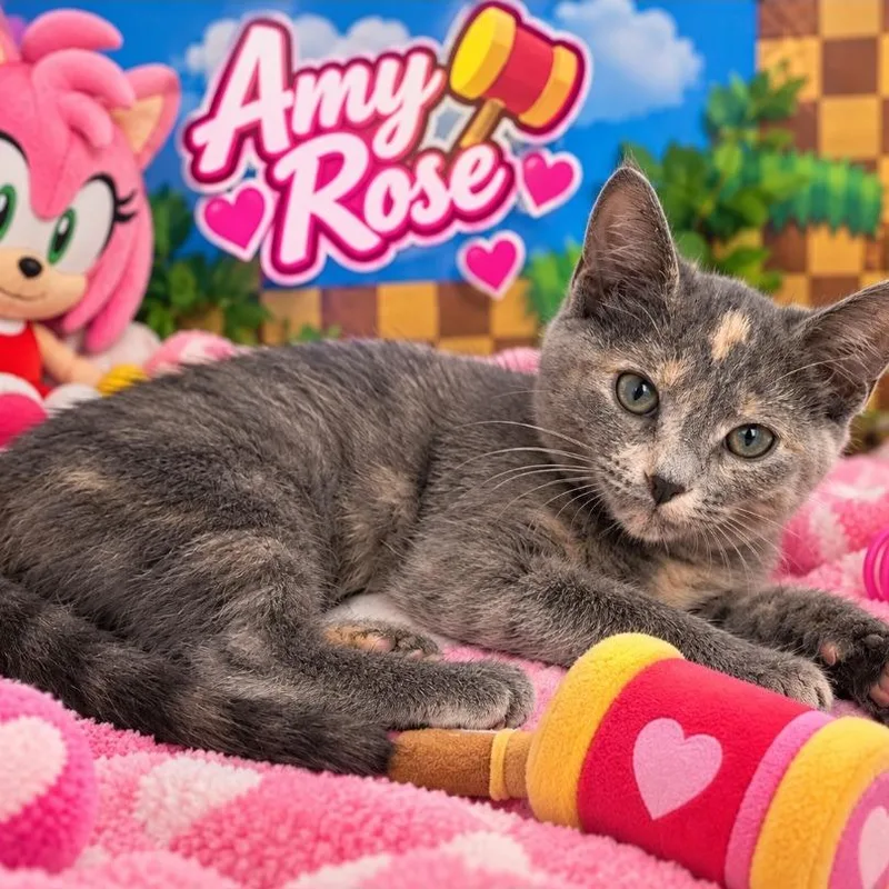 A baby small-sized female Tortoiseshell Domestic Short Hair cat named Amy Rose for adoption in Quincy, OH