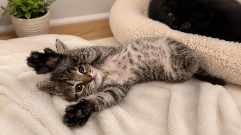 A baby medium-sized female Gray / Blue / Silver Domestic Short Hair cat named Saturn for adoption in Los Angeles, CA