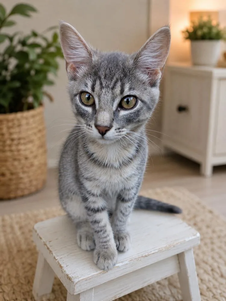 A baby small-sized female Gray / Blue / Silver Domestic Short Hair cat named Daisy Sue for adoption in Pulaski, TN
