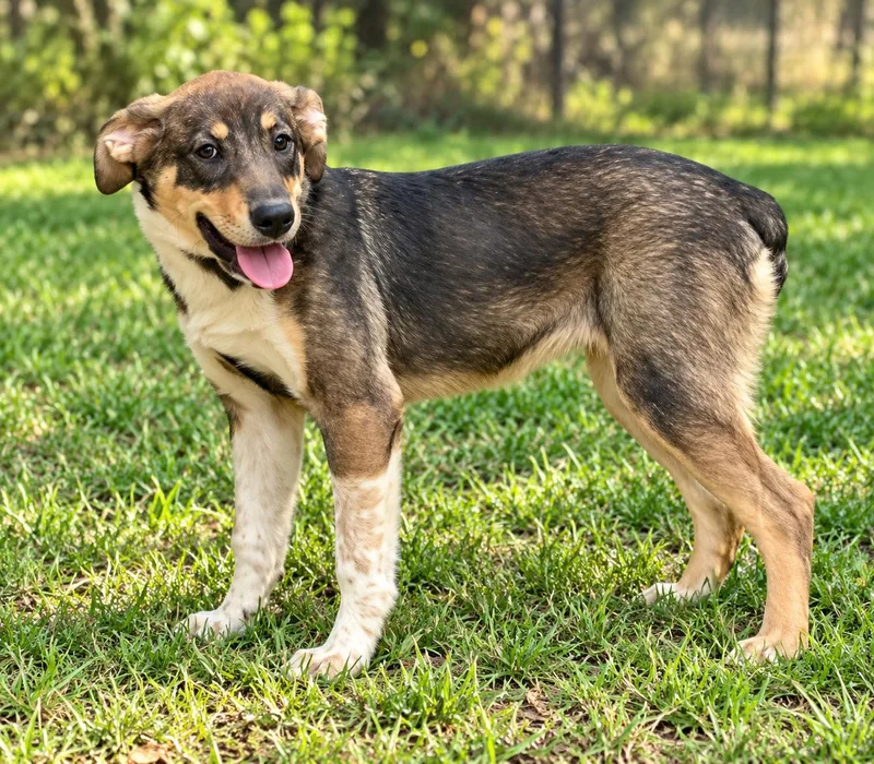 A young medium-sized female Australian Shepherd dog named Athena for adoption in Bandera, TX
