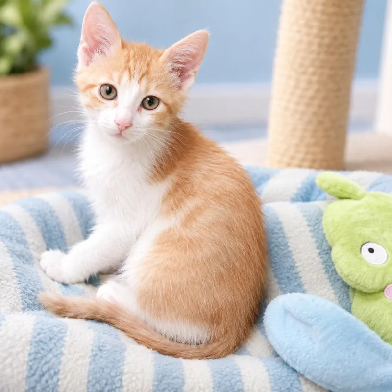 A baby small-sized male Orange / Red Domestic Short Hair cat named Jiffie for adoption in Flower Mound, TX