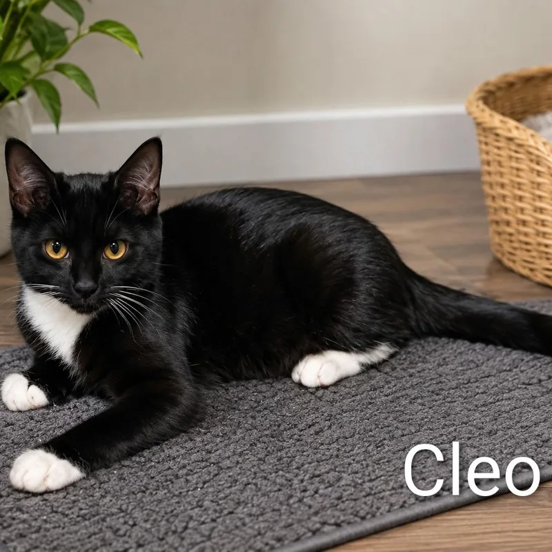 A baby medium-sized female Black & White / Tuxedo Domestic Short Hair cat named Cleo for adoption in Sewell, NJ