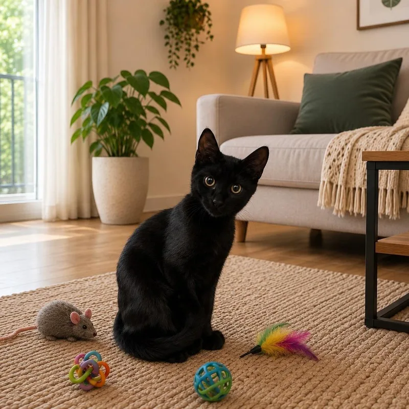 A baby medium-sized male Black Domestic Short Hair cat named Robert for adoption in Boston, MA