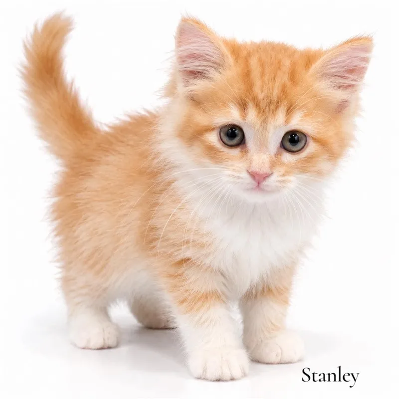 A baby medium-sized male Orange & White Domestic Long Hair cat named Stanley for adoption in Stevensville, MI