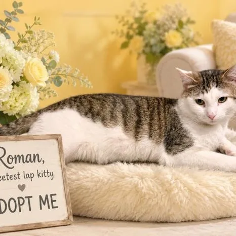 An adult medium-sized male American Shorthair cat named Roman for adoption in Woodland Hills, CA