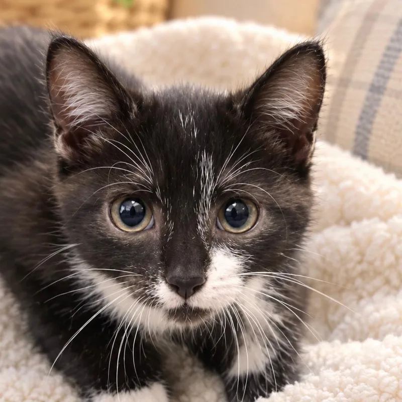 A baby medium-sized female Black & White / Tuxedo Domestic Short Hair cat named Jolene for adoption in Richmond, VA