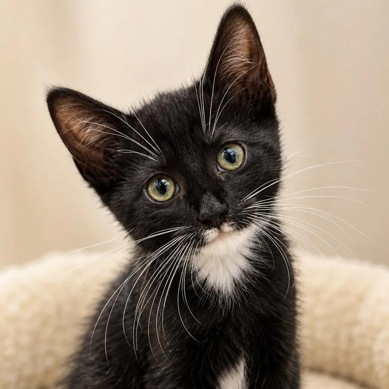 A baby medium-sized female Black & White / Tuxedo Domestic Short Hair cat named Billie for adoption in Cranston, RI