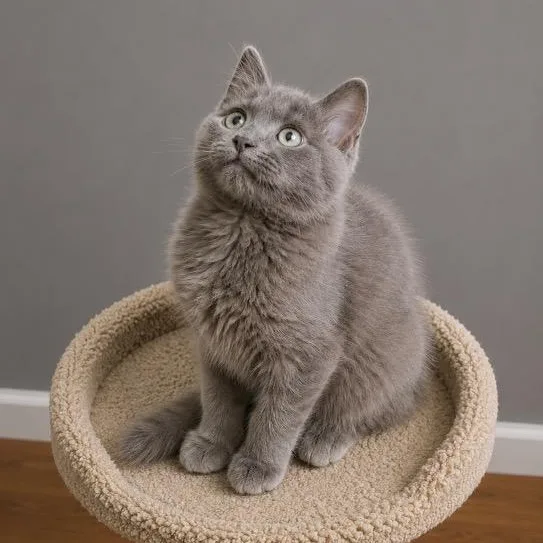 A baby medium-sized male Gray / Blue / Silver Russian Blue cat named Quinn for adoption in Andover, MN