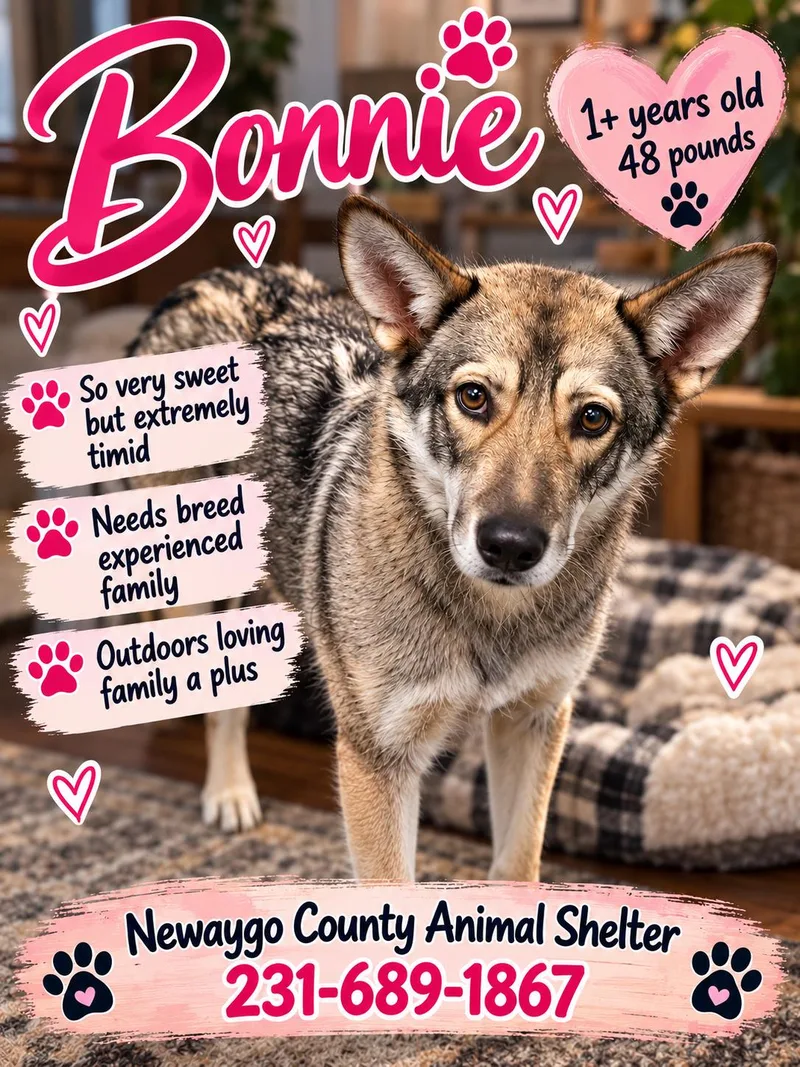 An adult medium-sized female Husky dog named Bonnie for adoption in White Cloud, MI