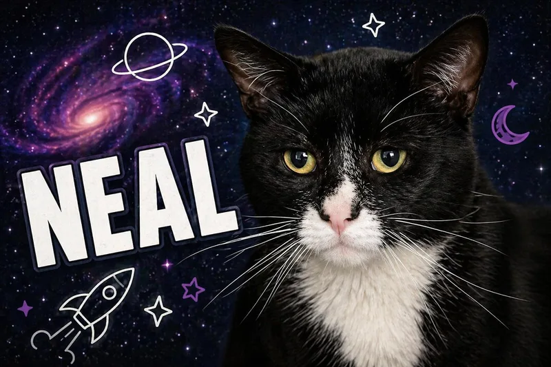 An adult large-sized male Tuxedo cat named Nealc for adoption in Greenville, DE