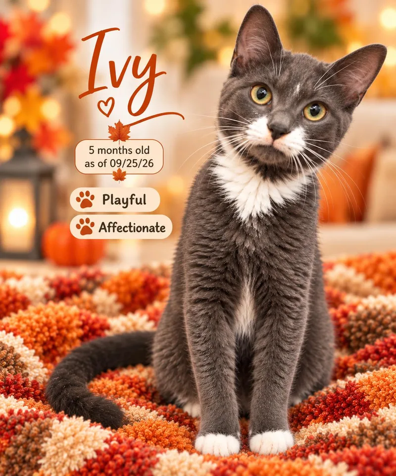 A young medium-sized female Tuxedo cat named Ivy for adoption in Greenville, DE