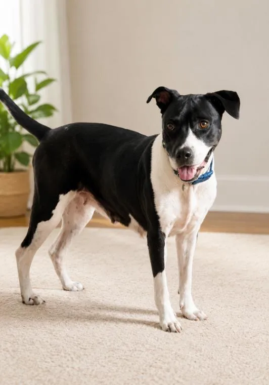 An adult medium-sized female Black American Staffordshire Terrier dog named Sweet Molly for adoption in Houston, TX
