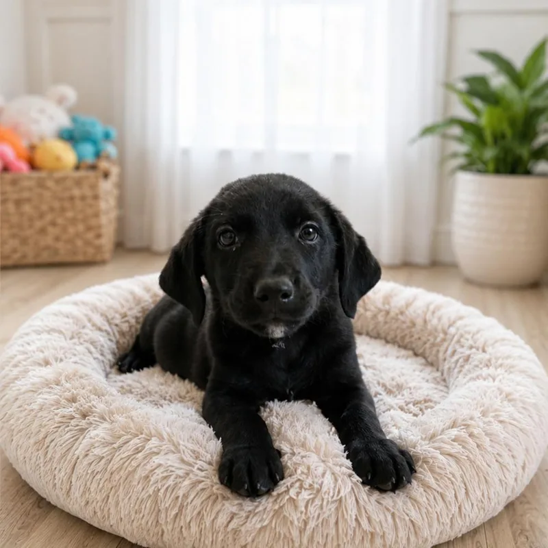 A baby medium-sized male Black Labrador Retriever dog named Oakley for adoption in Baton Rouge, LA