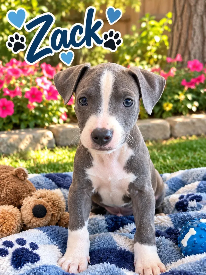 A baby medium-sized male Pit Bull Terrier dog named Zack for adoption in Greensboro, AL