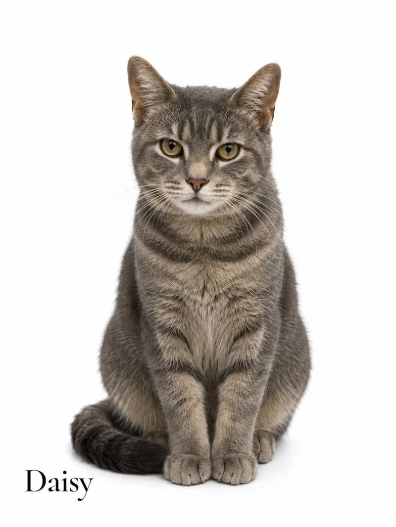 An adult medium-sized female Tabby (Gray / Blue / Silver) Domestic Short Hair cat named Daisy for adoption in Stevensville, MI
