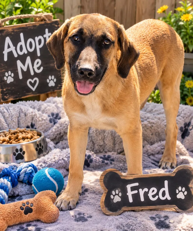 A young medium-sized male Shepherd dog named Fred for adoption in Queen Creek, AZ