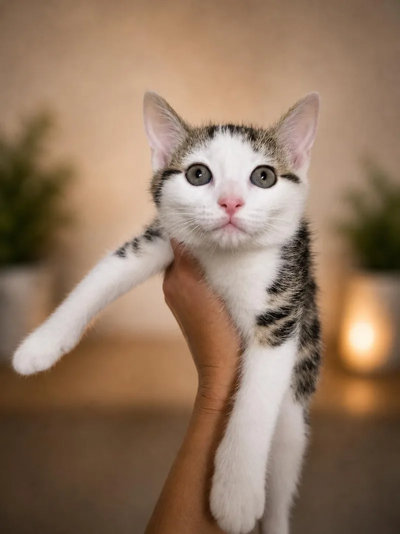 A baby medium-sized male White Domestic Short Hair cat named Professor Oberon for adoption in Quincy, OH