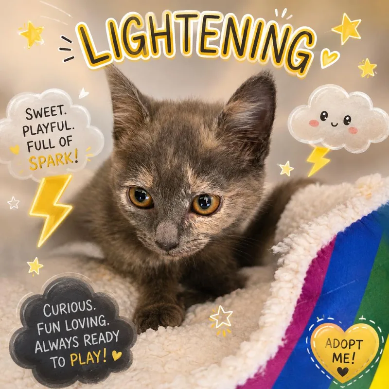 A baby small-sized female Gray / Blue / Silver Domestic Short Hair cat named Lightning for adoption in Waldorf, MD