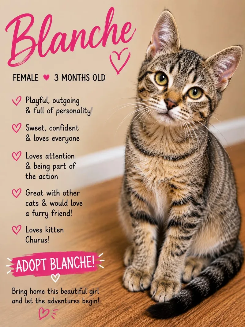 A baby medium-sized female Domestic Short Hair cat named Blanche for adoption in Salamanca, NY