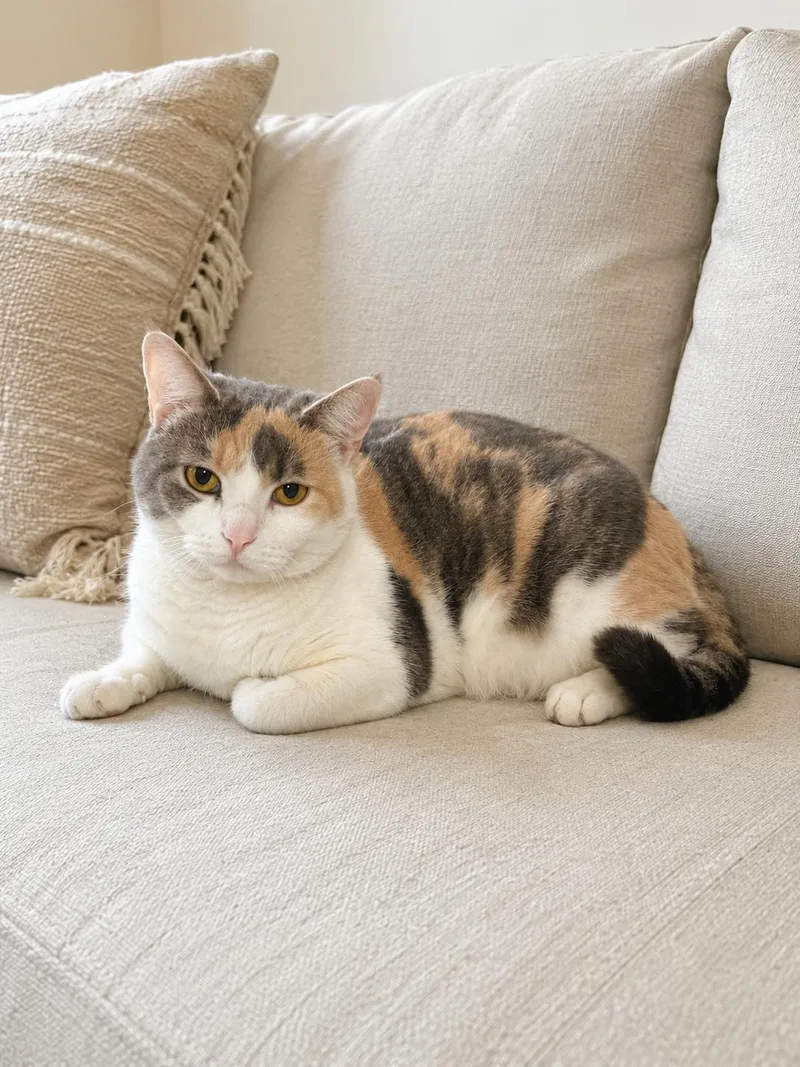 An adult large-sized female Buff & White Domestic Short Hair cat named Evie for adoption in Lacon, IL