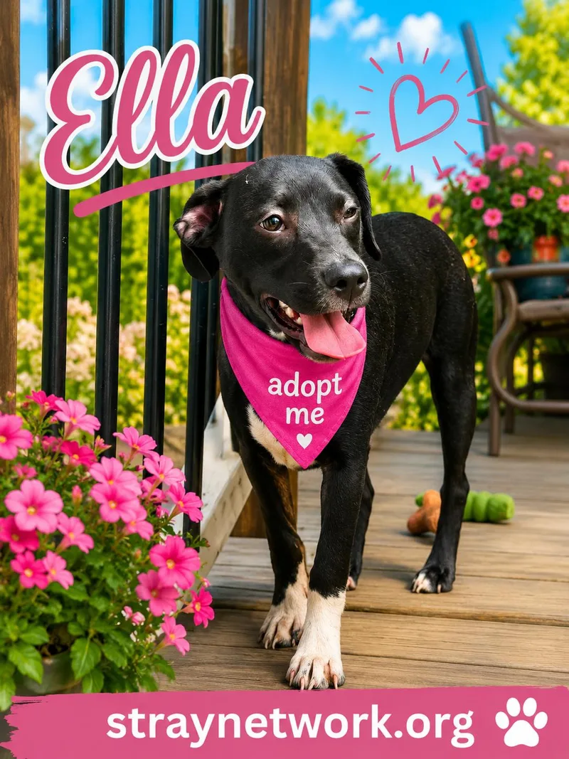 A young medium-sized female Black Labrador Retriever dog named Ella for adoption in Hatfield, PA