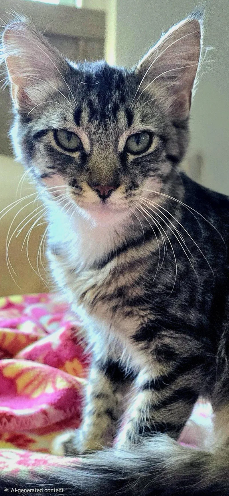 A baby medium-sized female Tabby (Brown / Chocolate) Tabby cat named Pushistyy for adoption in North Highlands, CA