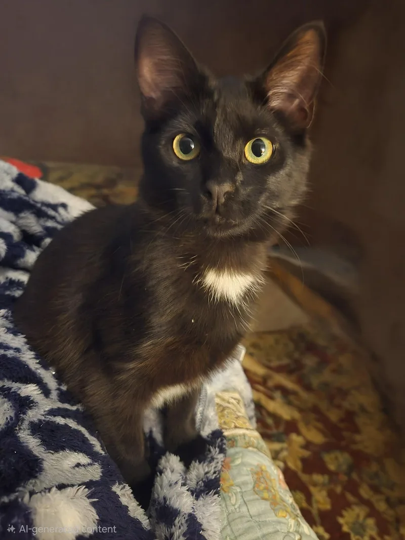 A young medium-sized female Black Domestic Short Hair cat named Poe for adoption in Sicklerville , NJ
