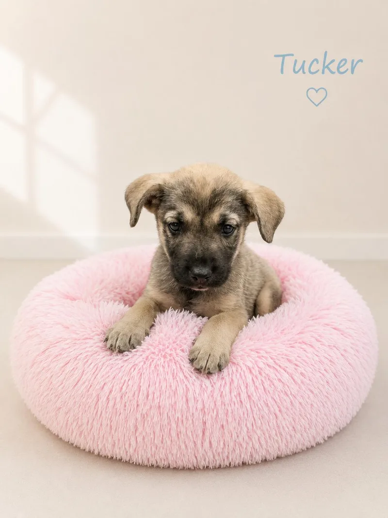 A baby medium-sized male Bicolor Hound dog named Tucker for adoption in Sylacauga, AL