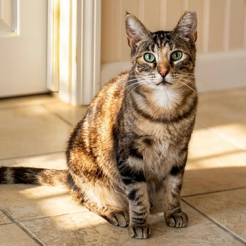 An adult medium-sized female Domestic Short Hair cat named Evie for adoption in Cambria, CA