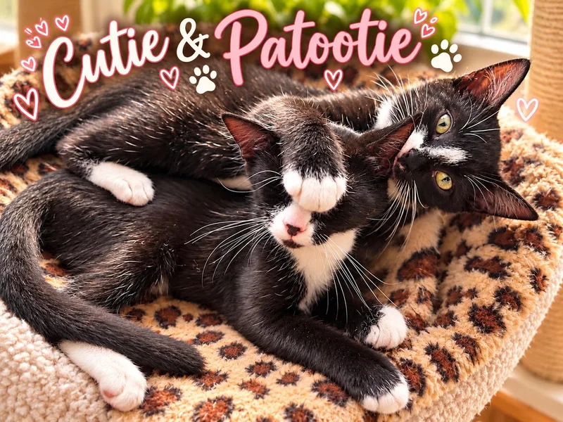 A young small-sized female Black & White / Tuxedo Domestic Short Hair cat named Cutie & Patootie for adoption in Wilmington, NC