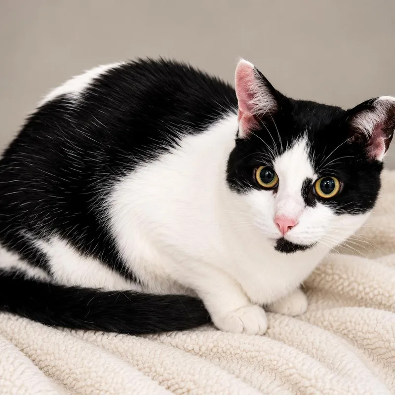 An adult medium-sized female Black & White / Tuxedo Domestic Short Hair cat named Mooshie for adoption in Stafford, VA