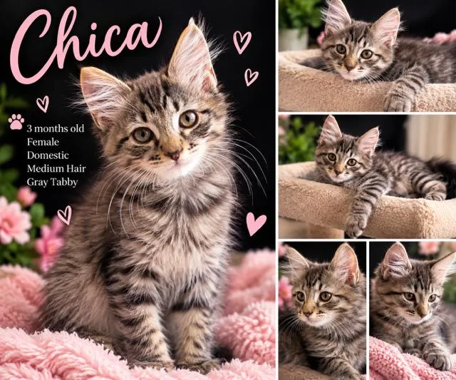 A baby medium-sized female Domestic Medium Hair cat named Chica for adoption in Richmond, VA