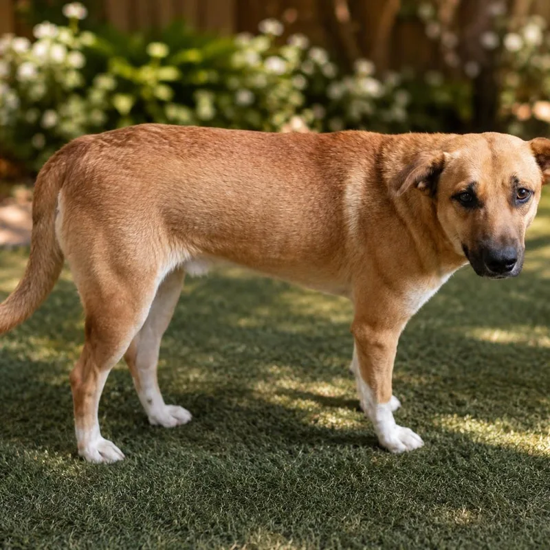 A young medium-sized male Yellow / Tan / Blond / Fawn Black Mouth Cur dog named Zapatas D for adoption in Corsicana, TX